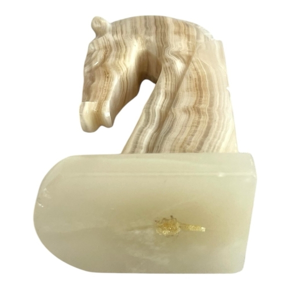 Pair of Onyx Horse Head Bookend Stone Horse Head Figurines Handcrafted Bookends - Picture 5 of 11